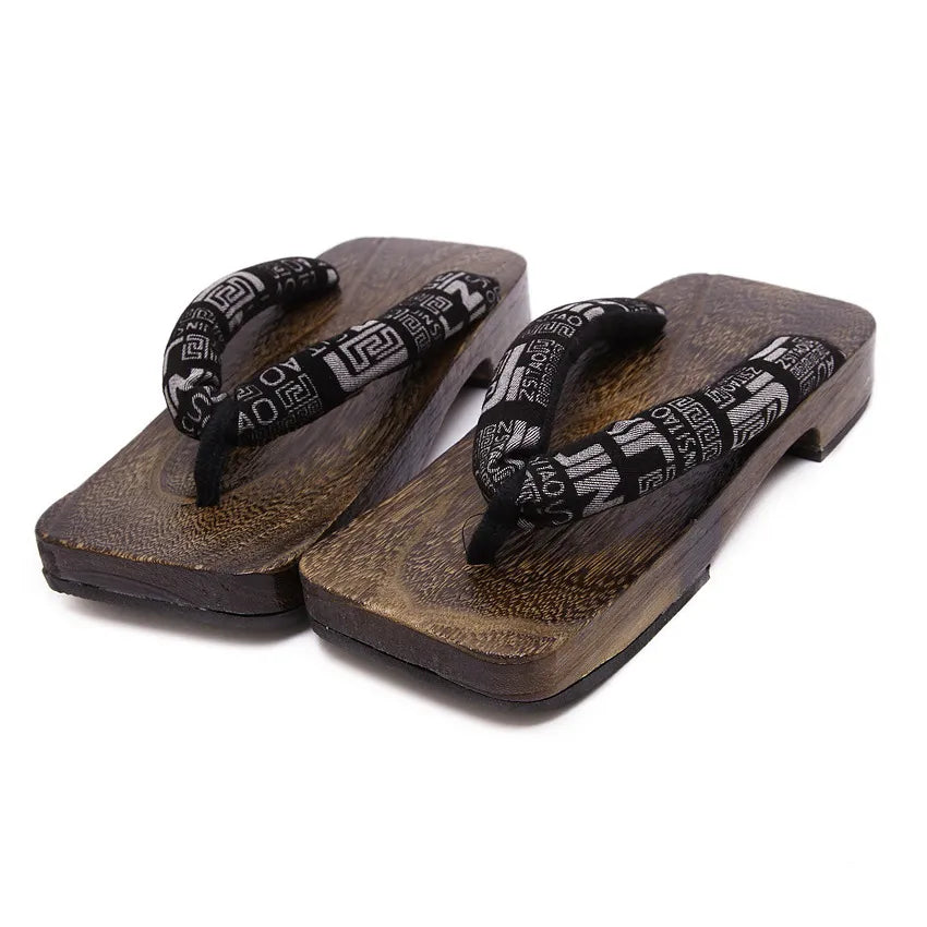 Traditional Black Printed Japanese Geta Sandals