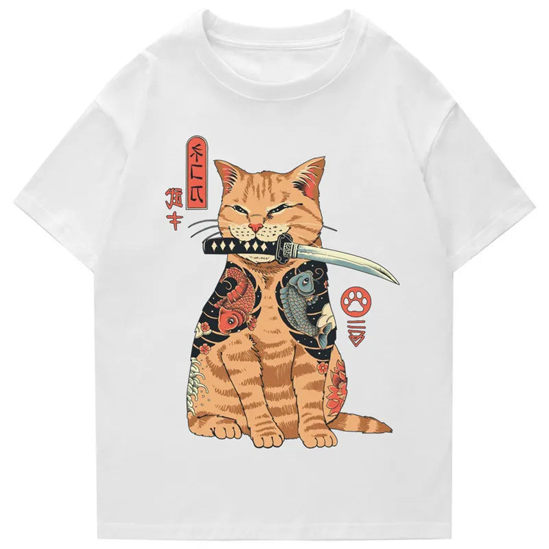 Samurai Cat Japanese Aesthetic T-Shirt