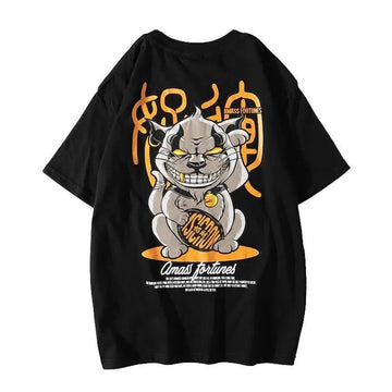 Edgy Lucky Cat Print T-Shirt