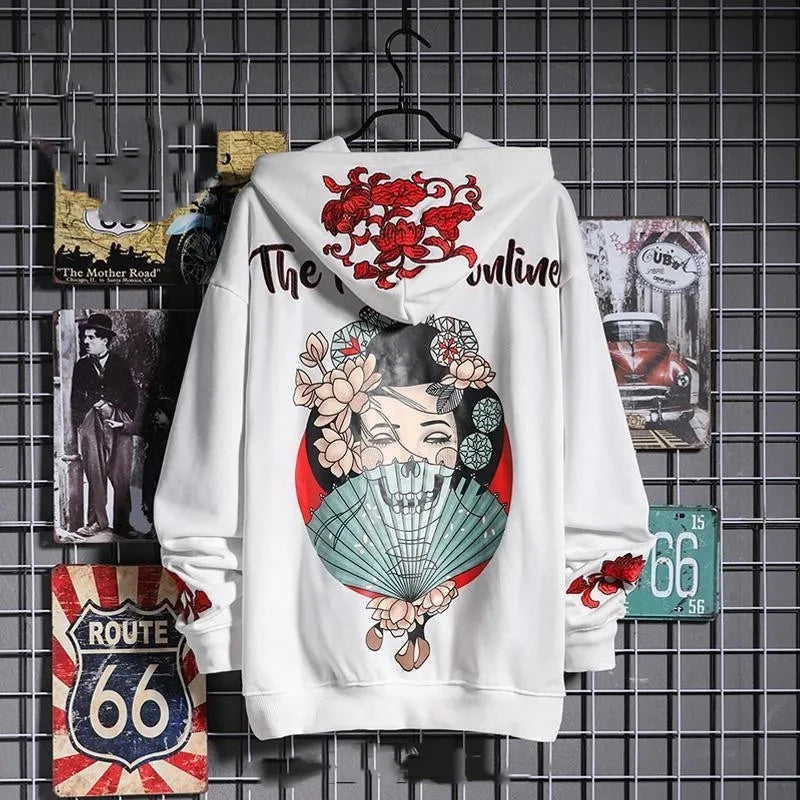 Geisha Back Print Loose Hoodie