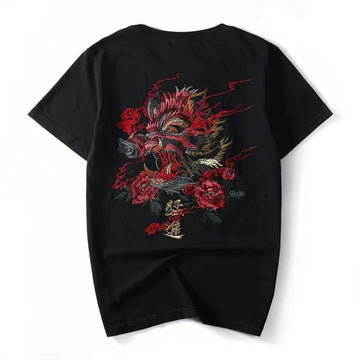 Traditional Japanese Boar Art Embroidered T-Shirt