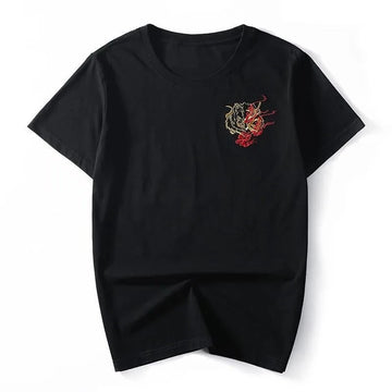 Japanese Boar Art Embroidered T-Shirt