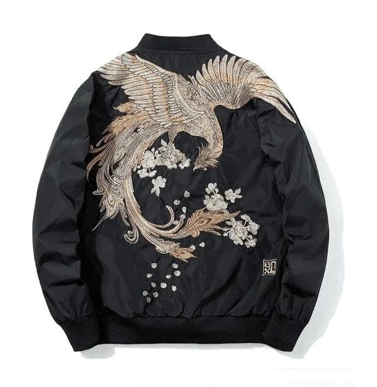 Japanese Phoenix Embroidery Bomber Jacket