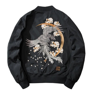 Japanese Phoenix Embroidery Padded Bomber Jacket