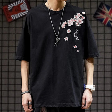 Japanese Sakura Embroidered T-Shirt