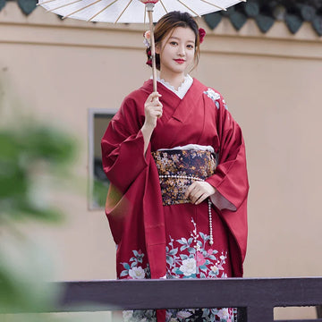 Japanese Red Color Floral Prints Kimono