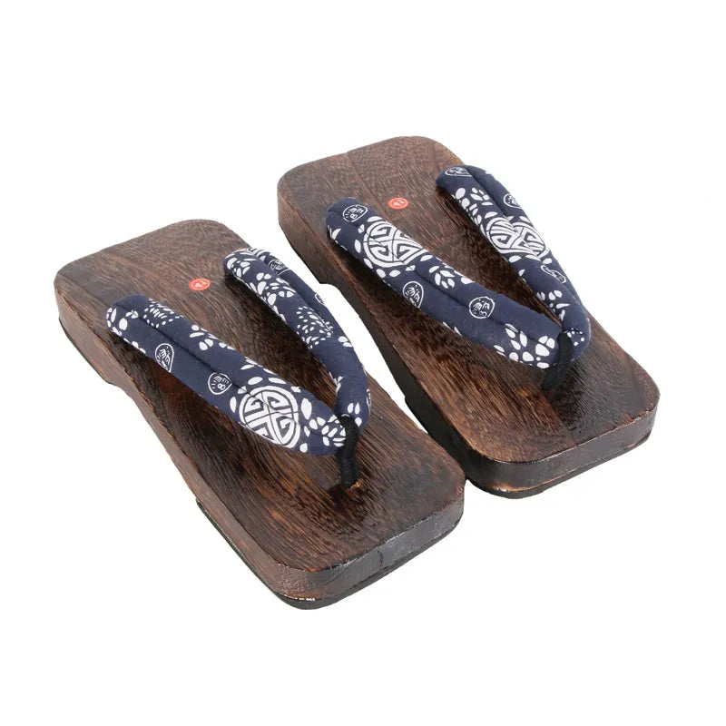 Traditional Navy Blue Printed Japanese Geta Sandals