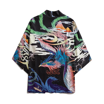 Phoenix Print Loose Kimono Jacket