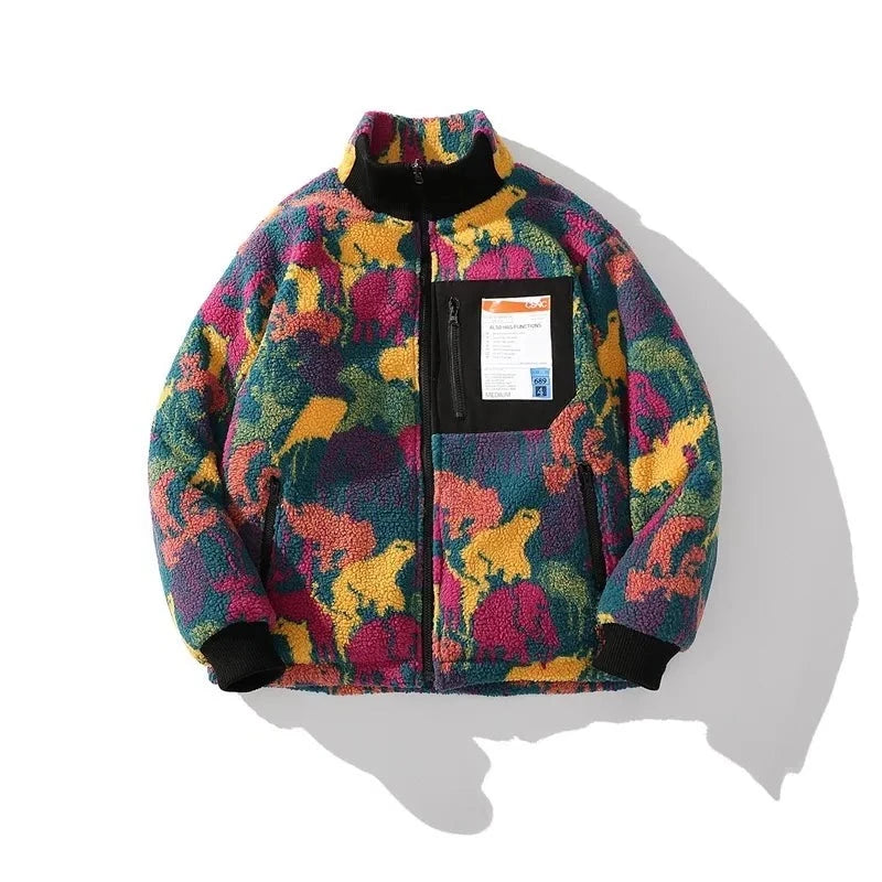 Retro Colorful Camouflage Fluffy Warm Jacket