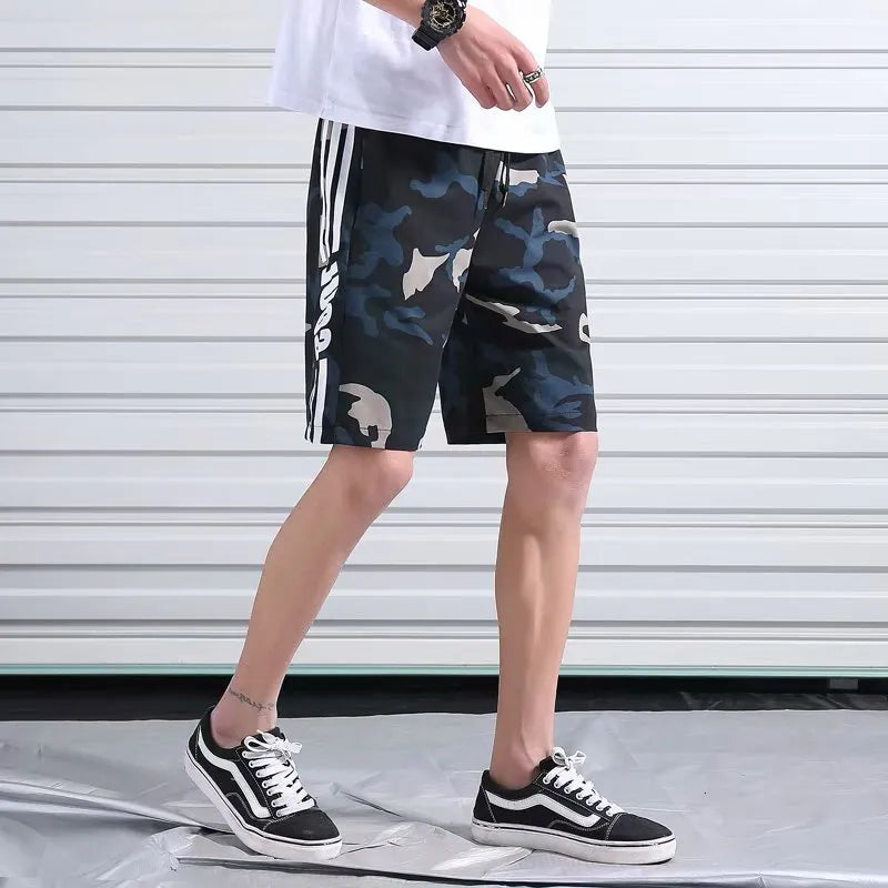 Streetwear Sporty Side Stripes Camouflage Shorts