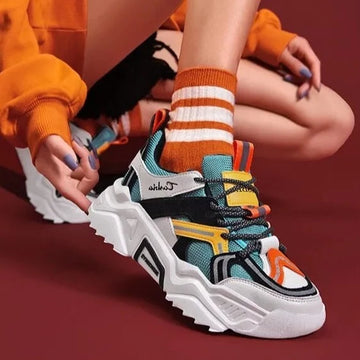 Streetwear Sporty Reflective Color Block Chunky Sneakers