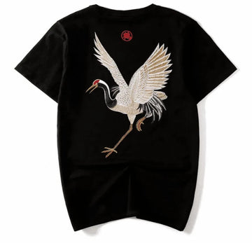 Traditional Japanese Crane Back Print T-Shirt