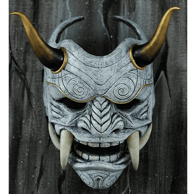 White Demon Pattern Japanese Mask